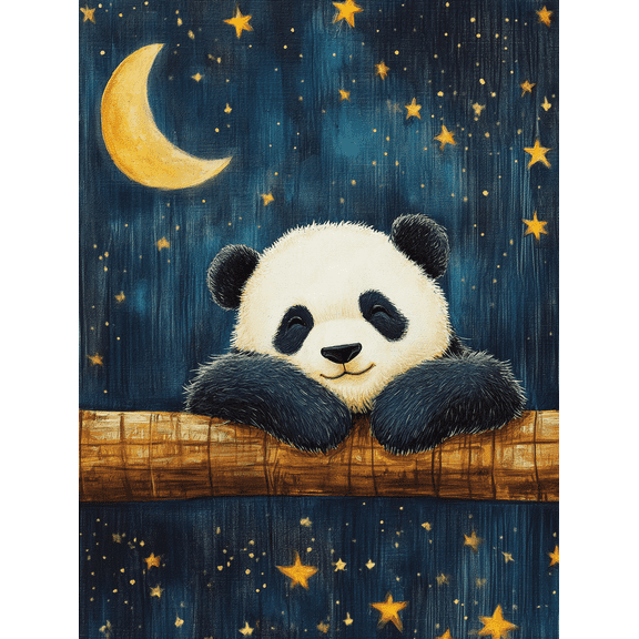 Cute Panda Night Sky Canvas Wall Art Perfect for Bedroom Living Room Nursery Office and Hallway Decoration.