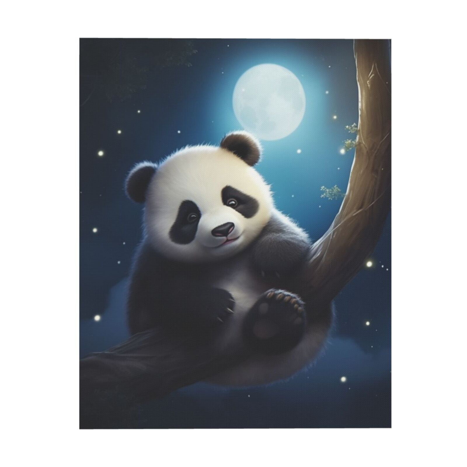 Cute Panda On The Crescent Moon (4) Canvas Frameless Painting Wall Art ...