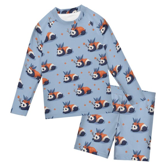 Cute Panda Pattern Boys' Bathing Suit UPF 50+ Boys' Rash Guard Sets Stretchy Quick Dry 3T-10T