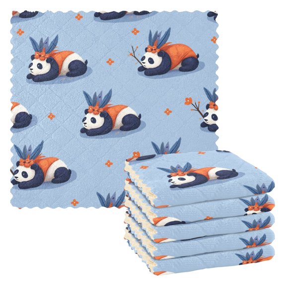 Cute Panda Pattern Dish Towels 6 Pack Kitchen Cleaning Dish Cloths Absorbent Reuseable Cleaning Cloths 11'' x 11''