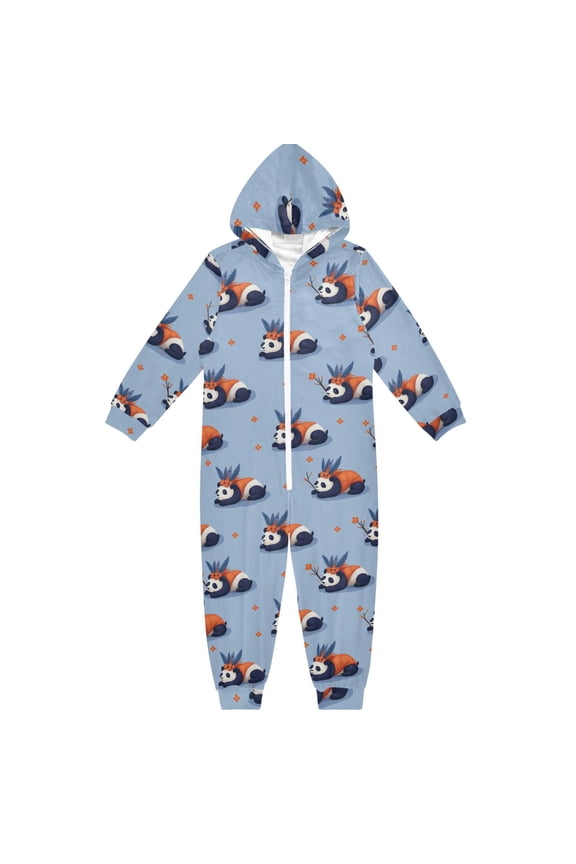 Cute Panda Pattern One Piece Pajamas Soft Jumpsuit Cozy Sleep and Play Romper Zipper and Pockets 4T