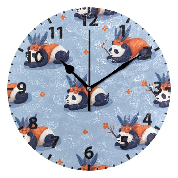 Cute Panda Pattern Wall Clock 10in Round Artistic Oil Painting Home Decor Desk Table Clock