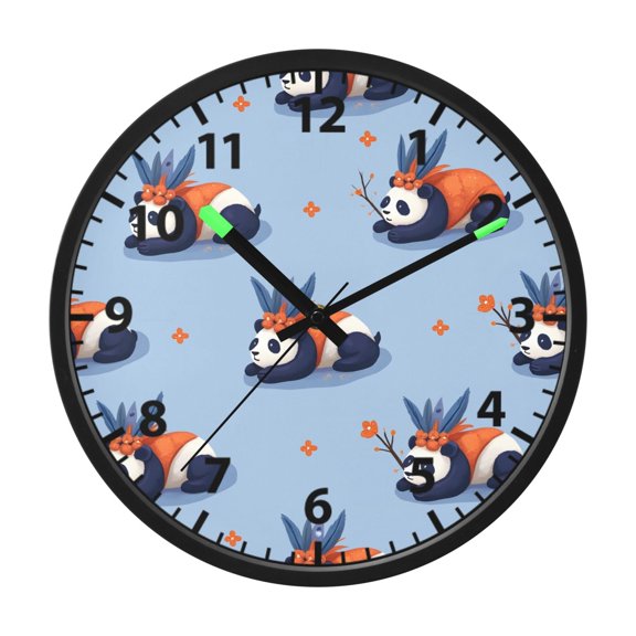 Cute Panda Pattern Wall Clock 12 Inch Voice Activated Night Light Silent Non Ticking