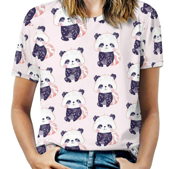 Cute Panda Pattern Women's T-Shirt Short Sleeve T Shirts Tops Tee Ladies Loose T