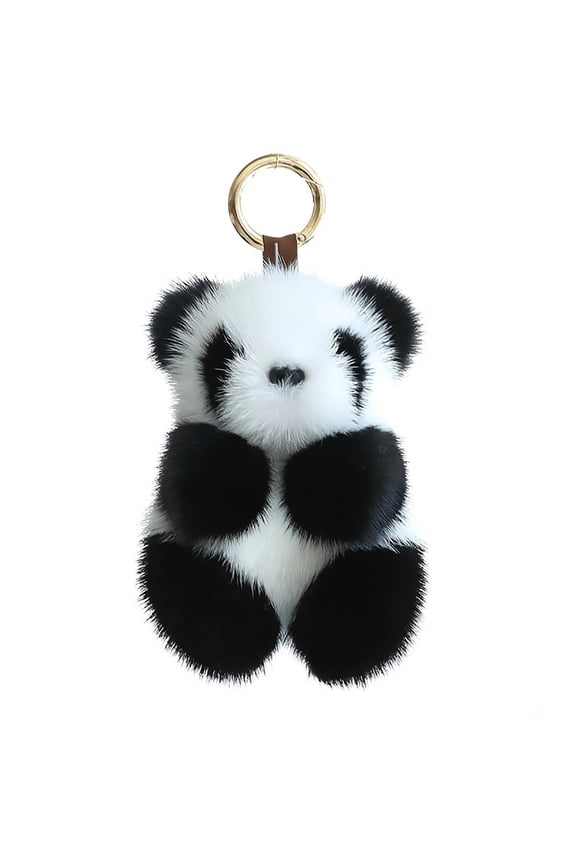 Cute Panda Pendant Keys Keychain Girls Funny Cartoon Keyring Women Bag Accessory Soft Furry Plush Doll Wallet Ornaments
