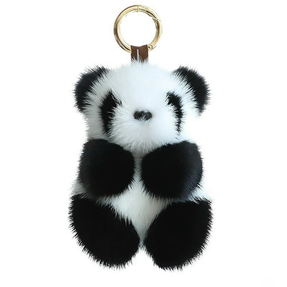 Cute Panda Pendant Keys Keychain Girls Funny Cartoon Keyring Women Bag Accessory Soft Furry Plush Doll Wallet Ornaments