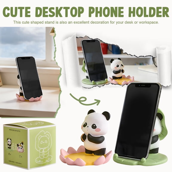 Cute Panda Phone Holder Resin Figurine Desk Ornament Phone Stand Panda Desk Phone Stand for All Smartphones Tablets Stand Creative Gift, 3.6" A