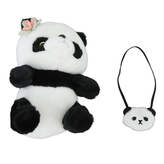 Cute Panda Plush Pillow Simulation Panda Plush Stuffed Doll Toy with Flower Decoration For Kids Gift