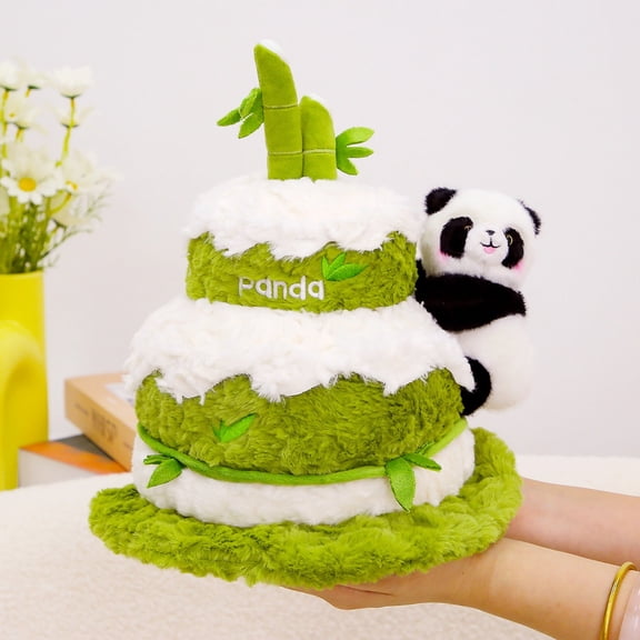 Cute Panda Plush Toy Holding Double Layer Birthday Cake, Soft Stuffed Bear Doll, Gift for Kids Birthday Party, Graduation Celebration Keepsake