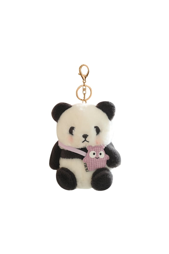 Cute Panda Plush Toy Keychain 3.9-Inch 3D Mini Stuffed Animal Doll Pendant for Backpack and Car Decor Style #D016 F