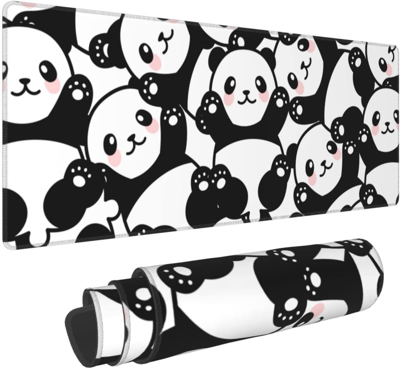 Cute Panda Print Mouse Pad Extended Large Gaming Mouse Pad XL Oversized Desk Pad Stitched Edges Non-Slip Mat 31.5 X 11.8 Inch