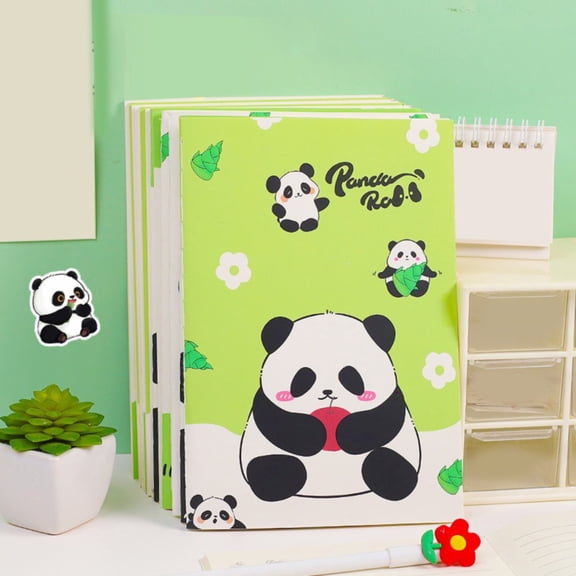 Cute Panda Printed A5 Lined Notebook, Soft Cover Journal for Daily Writing Note Taking Assignments, Ruled Pages Compact Size 8 x 5.5 inches, Campus Ofiice Supplies, 1 Random Style, By Huiing