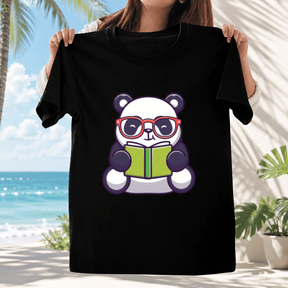 Cute Panda Reading Book Library School Bookworm Asian Bear Art Unisex T-ShirtPlus Size S–5XL Available