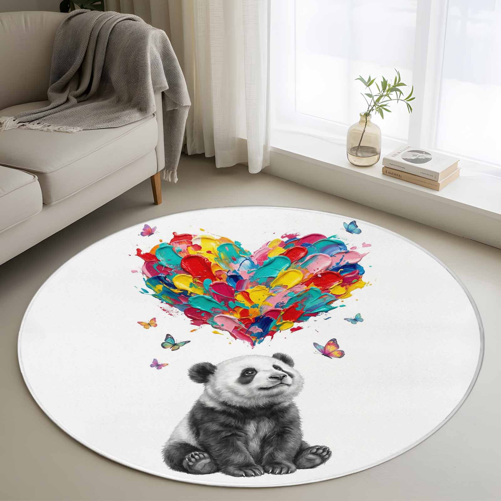 Cute Panda Round Area Rug 3.3Ft Washable Circle Rugs for Dining Room ...