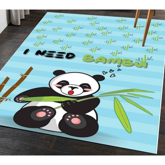 Cute Panda Rug, Printed Rug, Bathroom Rug, Step Rug, Blue Rug, Cute Rug, Panda Rugs, Kids Rug, Gift For Him, Nursery Rug, Boy Room Rug, 1.7'x2.3' - 50x70 cm