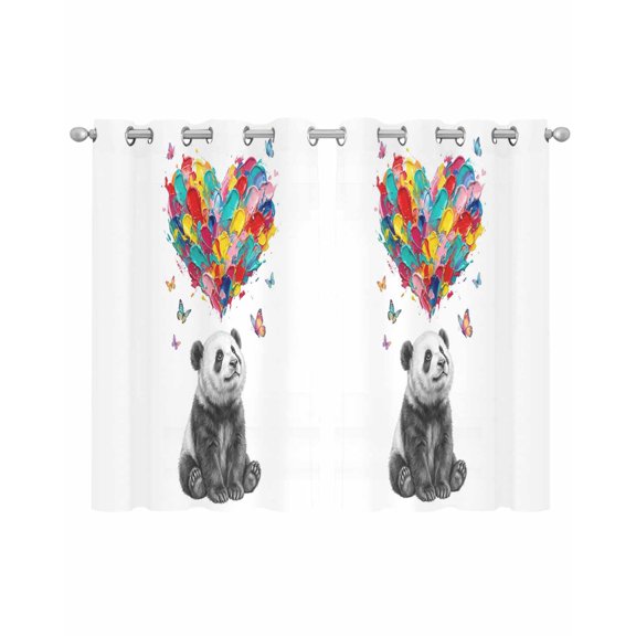 Cute Panda Sheer Curtains 45 Inch Length 2 Panels Set for Living Room/Bedroom, Modern Abstract Oil Painting Love Heart Kitchen Curtains Grommet Semi-Sheer Curtains Drapes Window Treatments 42"x45"x2