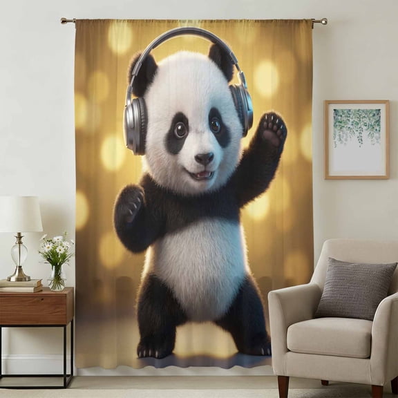 Cute Panda Sheer Curtains 72 Inches Long, Funny Abstract Animals Print Light Filering Curtains, Breathable Simi Curtain Privacy Drapes for Living Room Bedroom Lightweight Window Treatment