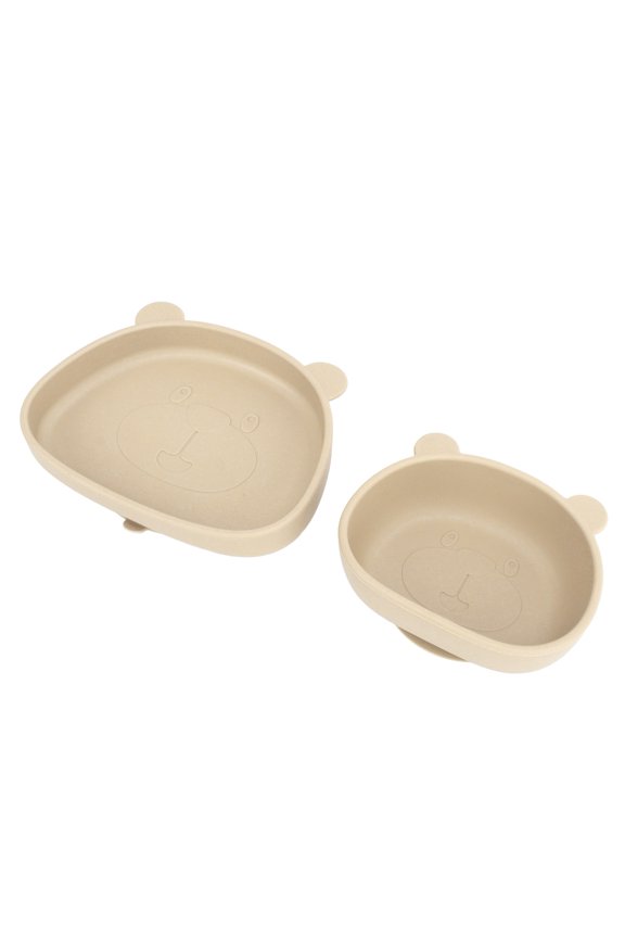 Cute Panda Silicone Baby Feeding Plates and Suction Bowl Set for Toddlers - Non Slip Soft Self Feeding Dish Set, 2 Piece (Beige / 7.87 x 6.30 Inches)