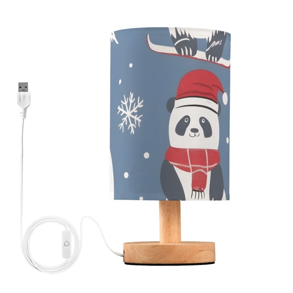 Cute Panda Skiing Snow Trees Table Lamp with USB Port LED Warm Light Lamp Night Light Home Decor