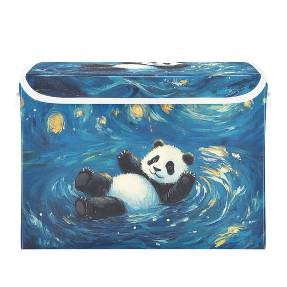 Cute Panda Starry Night Style Foldable Storage Bin with Lid and Handle Collapsible Storage Box 16.5 x 12.6 x 11.8 inches
