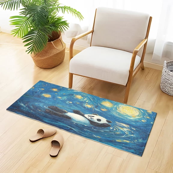 Cute Panda Starry Night Style Plush Carpet Non Slip Runner Rug Absorbent Bath Mat 39" x 20"