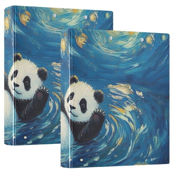 Cute Panda Starry Night Style Round Ring Binder 3 Rings 1.5" Capacity File Storage for A4 Size 1 Pack