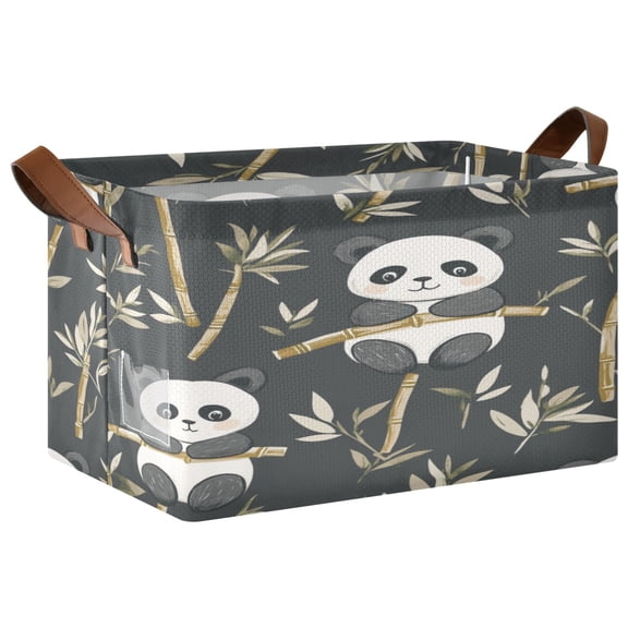 Cute Panda Storage Basket Soccer Plaid Fabric Hoard Box Oversized Collapsible Closet Organizer with Metal Iron Frame 16.911.410in