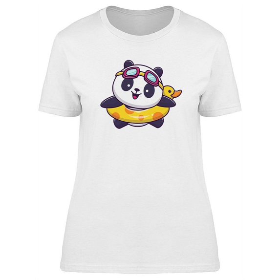 Cute Panda Swimming Design T-Shirt Women -Image by Shutterstock, Female Medium