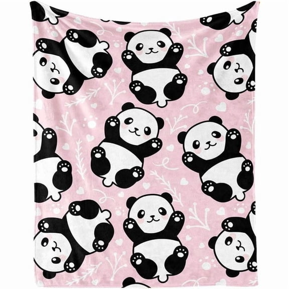 Cute Panda Themed Design Printed Throw Blankets for Kids Lap, Chair Sofa, Warm Soft Cozy Blanket