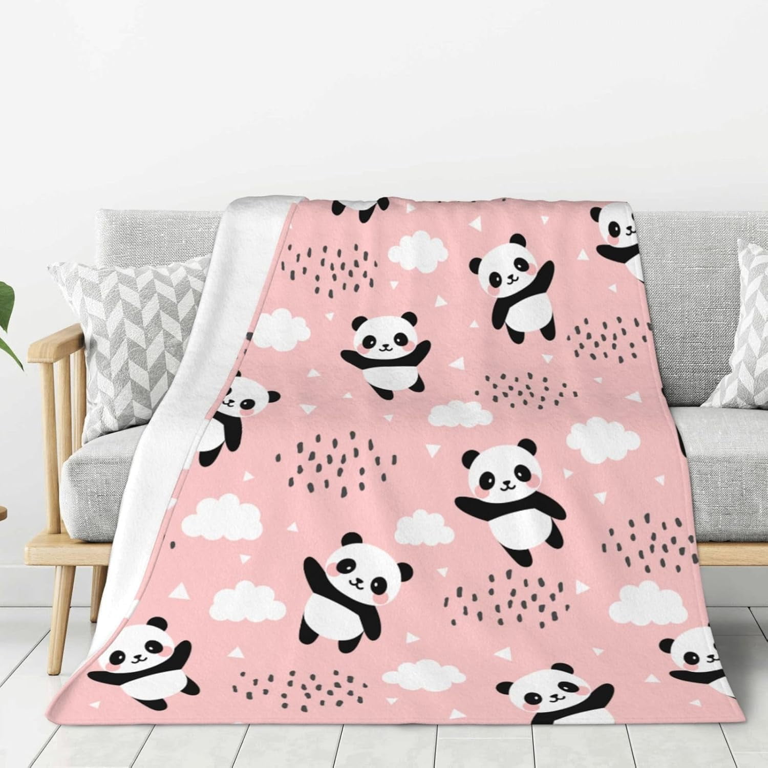 Cute Panda Throw Blankets All Season Ultra Soft Warm Fleece Blanket for