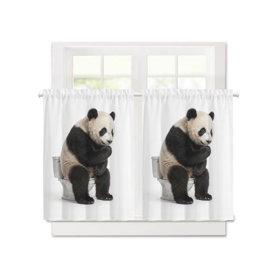 Cute Panda on Toilets Short Blackout Curtains 45 Inch Long,Funny Animal Abstract Style Rod Pocket Kitchen Curtains,2 Panels Thermal Insulated Room Darkening Drapes for Bedroom,30"W x 45"L
