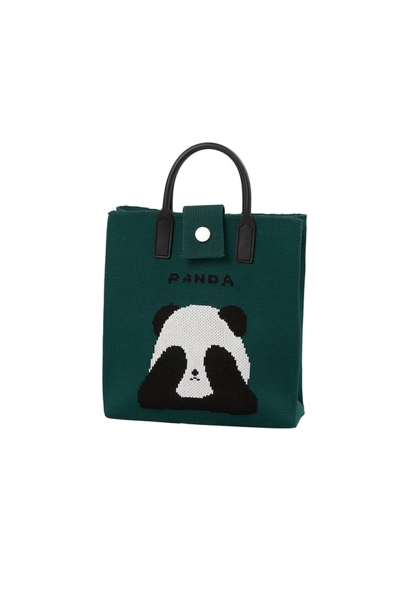 Cute Panda Tote Bag For Women Pu With Soft Rubber Handles Detachable Strap For Daily Use Army Green