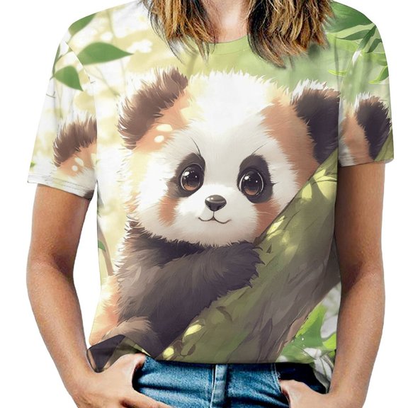 Cute Panda Tree Climb-1 Women's T-Shirt Short Sleeve T Shirts Tops Tee Ladies Loose T