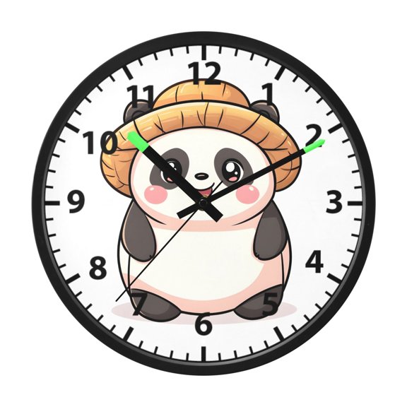 Cute Panda Wall Clock 12 Inch Voice Activated Night Light Silent Non Ticking