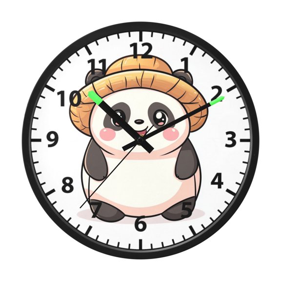 Cute Panda Wall Clock 12 Inch Voice Activated Night Light Silent Non Ticking