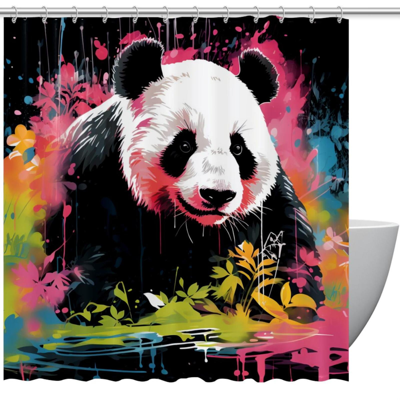 Cute Panda Watercolor Pattern Shower Curtain 66x72 Inches, Waterproof