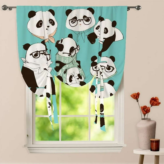 Cute Panda Window Curtain for Living Room Roman Curtain Kitchen Tie-up ...