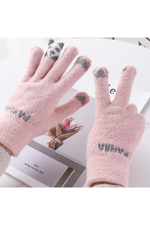 Cute Panda Winter Gloves Unisex - Windproof Touchscreen Fleece-Lined Gloves, Cold-Resistant Panda Paw Gloves for Cycling and Outdoor Use