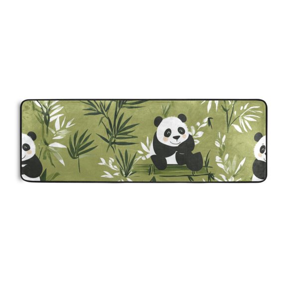 Cute Panda and Bamboo Leaf Runner Rug for Hallways Kitchen Non Slip 2'x 6' Washable Hall Carpet for Bedroom Entryway Laundry Room