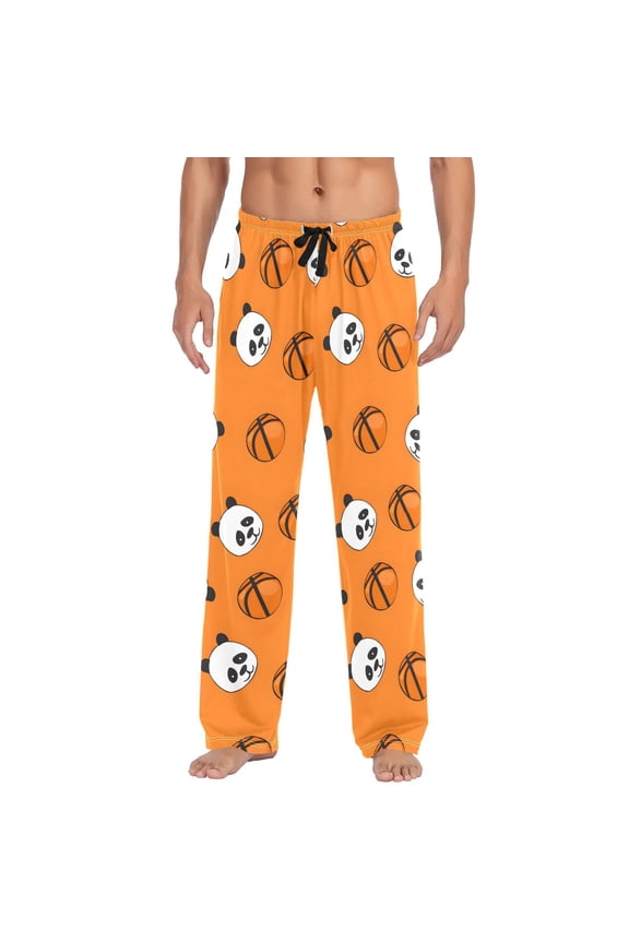 Cute Panda and Basketball Men's Pajama Pants Cotton Long Sleepwear Lounge Pants L