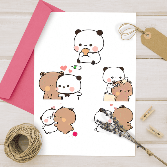 Cute Panda and Bear Friendship Card  Adorable Cartoon Design  Blank Inside with Envelope  Perfect for Birthdays, Celebrations, or Just Because