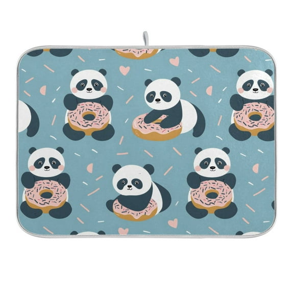 Cute Panda and Donut Dish Drying Mat 16x18 Absorbent Microfiber Draining Rack Pad for Kitchen Counter Sink