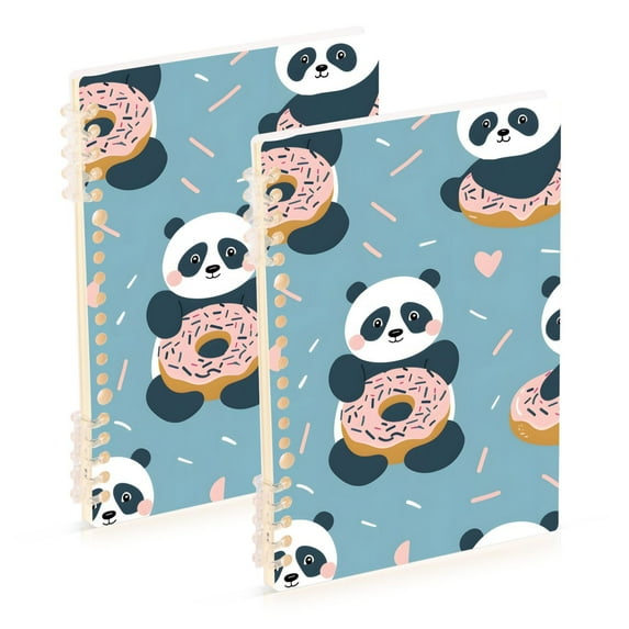 Cute Panda and Donut Notebooks 2 Pcs 1-subject Journal 60 Sheets A5 College Ruled Paper Detachable Ring 8.3"x5.7"