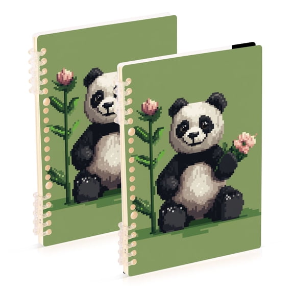 Cute Panda and Flower Pixel Style Notebook Detachable Coil Notebook Diary Plan Book A5 Size 60 Pages 2 Pack