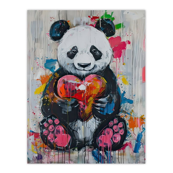 Cute Panda with Loveheart Street Art Graffiti Pop Living Room Extra Large XL Wall Art Poster Print