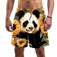 Cute Panda with Sunflowers Men Beach Shorts with Elastic, Casual Drawstring Volleyball Board