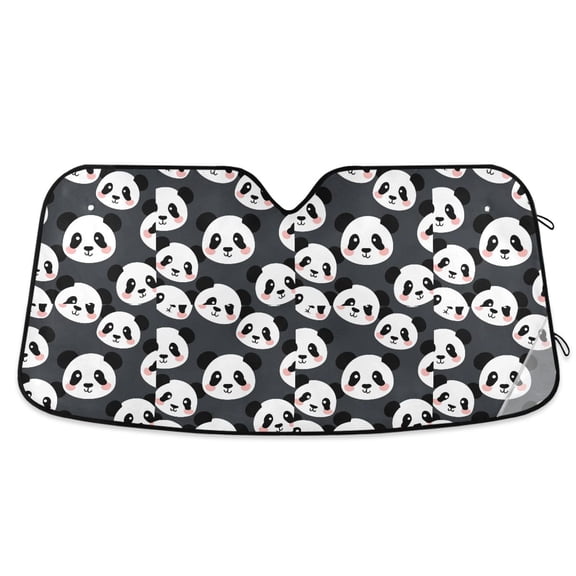 Cute Pandas Face Car Windshield Sun Shade Foldable Car Front Window Visor Heat and UV Protection 53x23.5