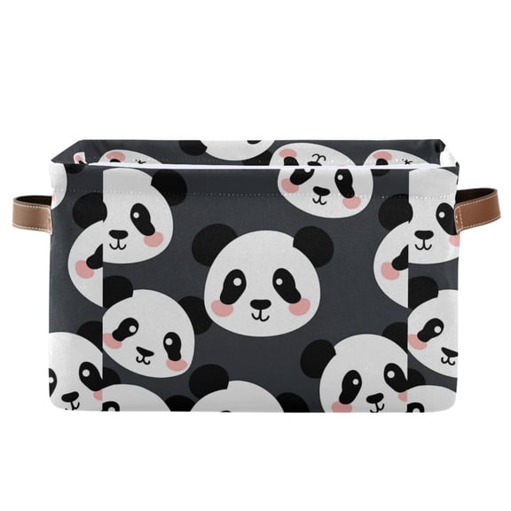 Cute Pandas Face Storage Bins with Handle Fabric Organizer Basket Foldable Box 1 Pack 14.2x10.2x8.3