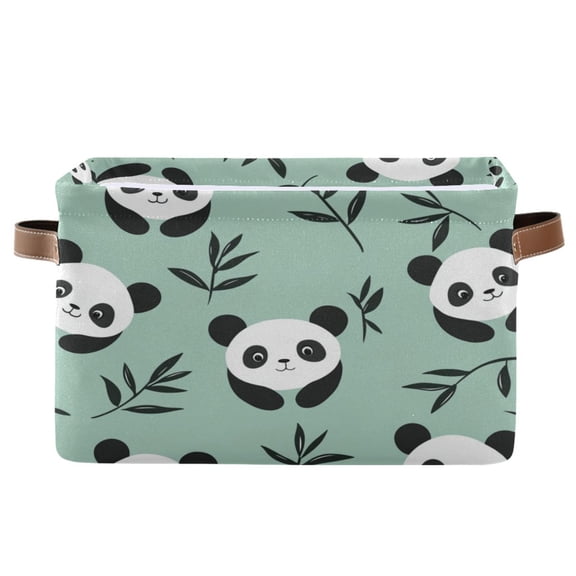 Cute Pandas Foldable Storage Basket,Canvas Fabric Foldable Storage Bins with Handles Open Home Storage Bins Boxes for Toy Book Shelf Closet Baskets