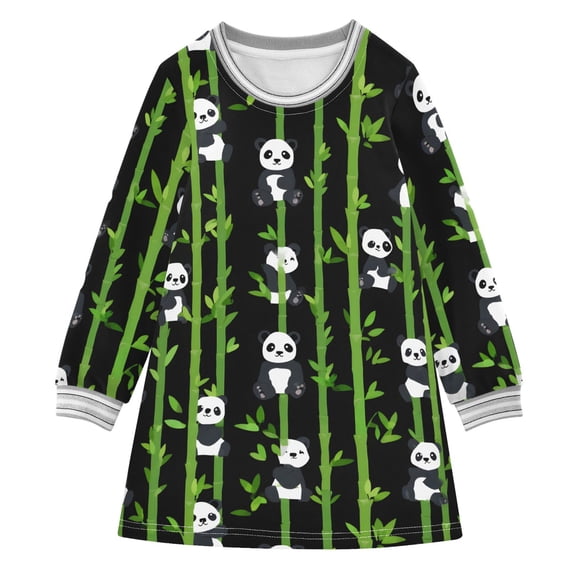 Cute Pandas Girls'long-sleeved dress Thickened A-dress Warm Dress Basic Shirt Party Dresses